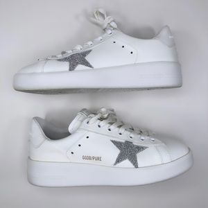 Golden Goose Purestar white leather with silver Swarovski crystal star